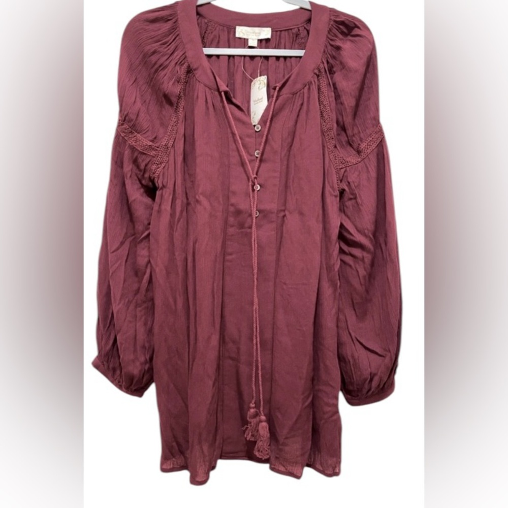 NWT Weekend By Suzanne Betro women’s oversized Medium long sleeve maroon blouse